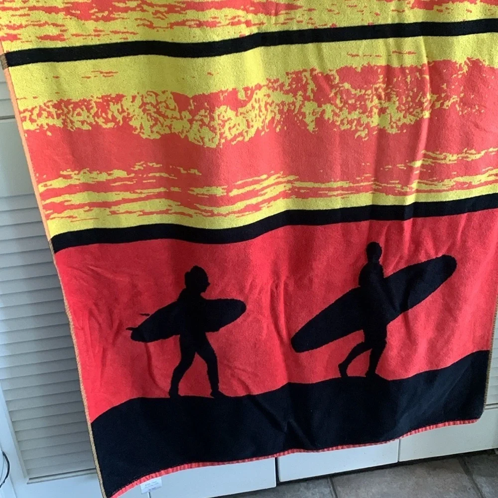 Resort Living Surfer Sunset Beach Towel Red Orange Yellow Black Extra Large 3x6’